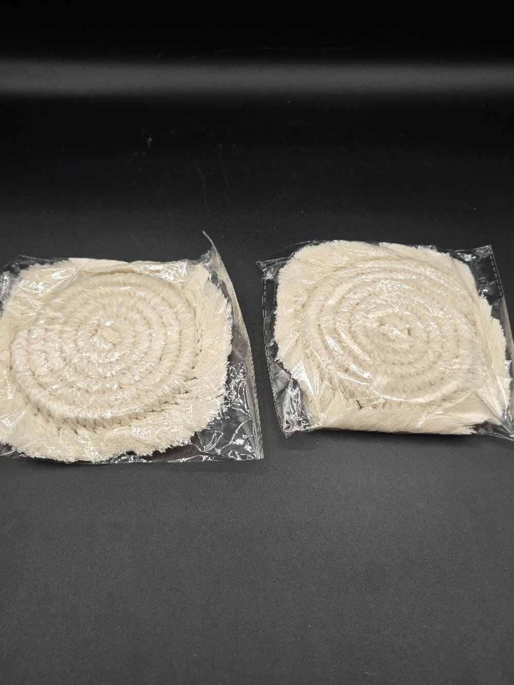 Macrame Rope Coasters w/ Fringe – 6 Pack – Boho Style – NIP